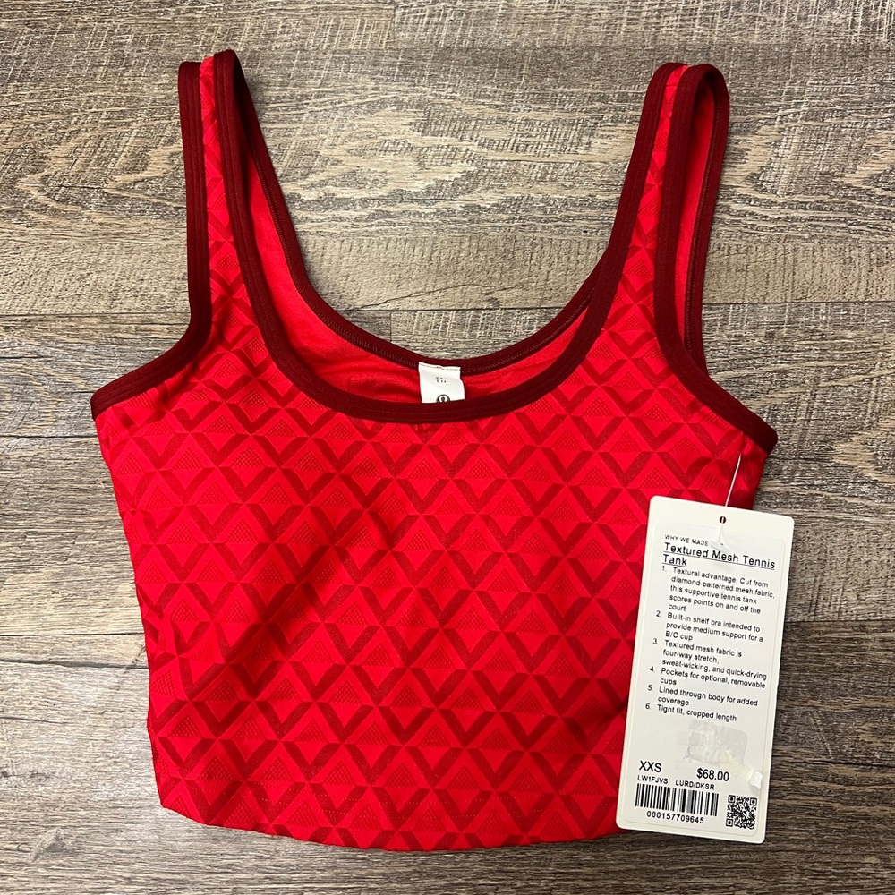 Lululemon textured mesh tennis tank xxs red nwt